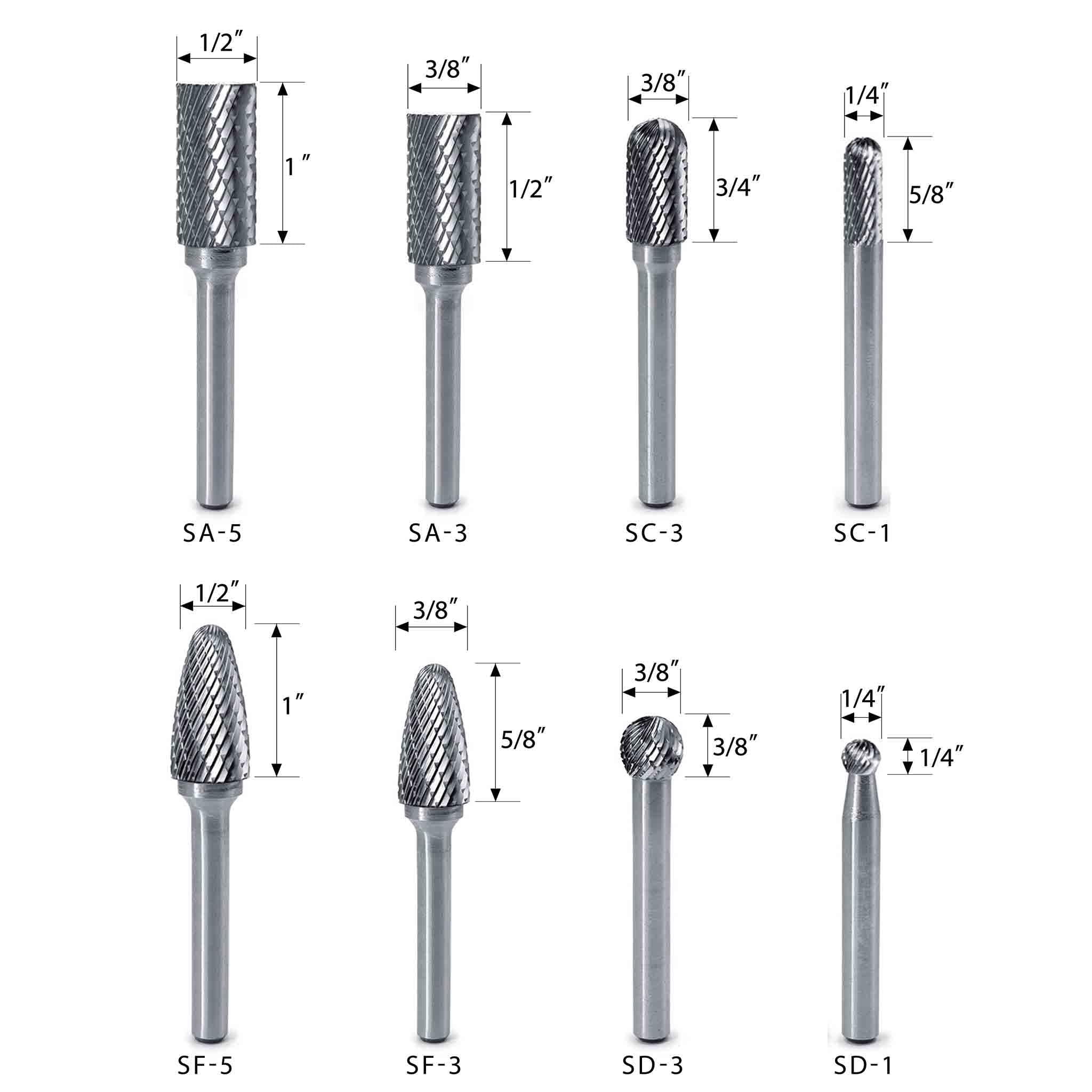 FindBuyTool  8pc 1/4" Carbide Burr Set - Double Cut-Die Grinder Bits for Woodworking, Metal Carving, Engraving, Drilling, Polishing