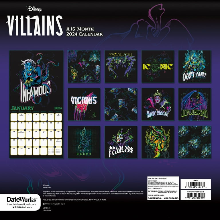 Disney Villains Calendar 2025 bell tabitha