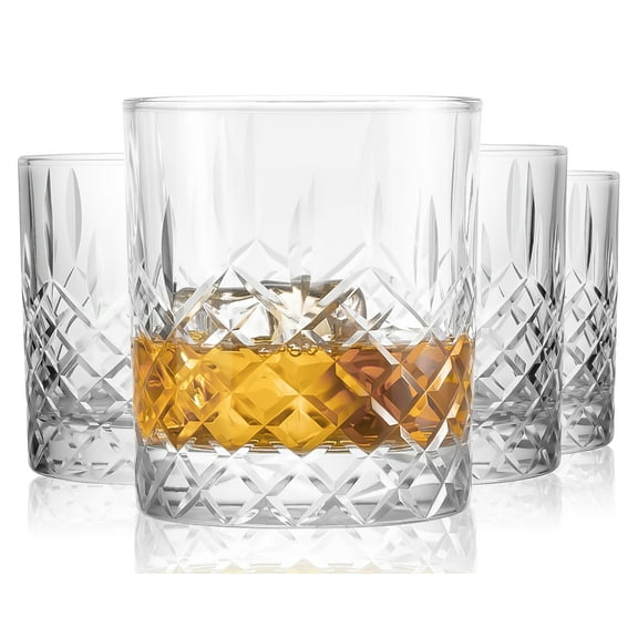 Premium Hand Cut Whiskey Glasses (13 OZ, Set of 4) - Handmade Double Old Fashioned Scotch Glasses - Gift for Bourbon Lovers - Style Glassware for Rum - 4 Rocks glasses in Gift Box