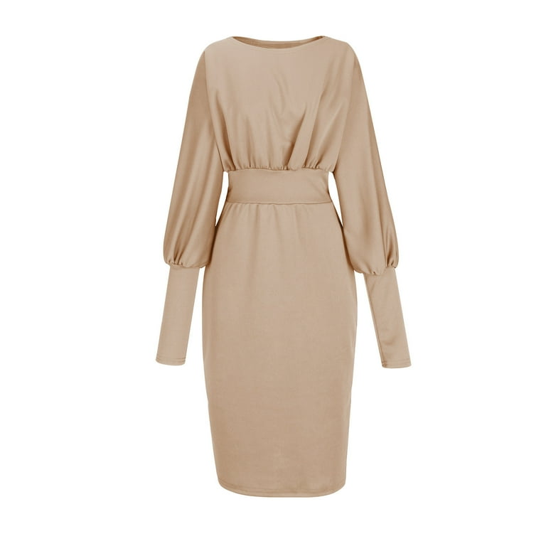 Plus Size Knee-Length Dress for Women Balloon Long Sleeve Dresses Crew Neck  Slim Dressy Sundress - Walmart.com