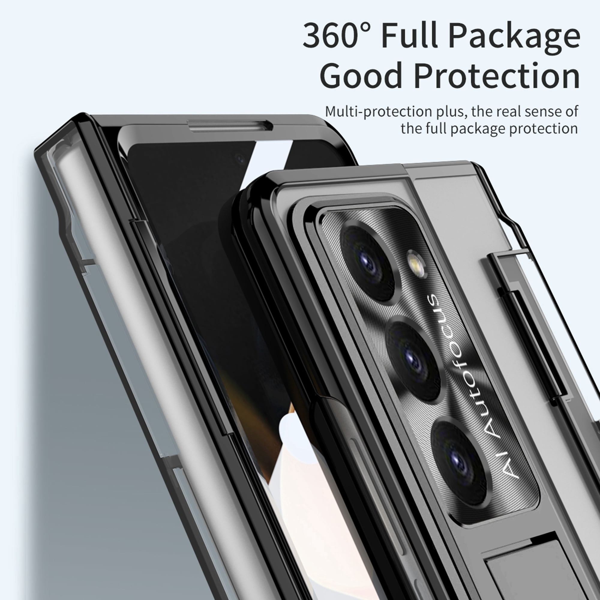Dteck for Samsung Galaxy Z Fold 5 Case, Hinge Protection with Kickstand, Transparent Clear Back Cover with Built-in Screen Protector Shockproof Full Protective Phone Case for Z Fold5 2023,Black