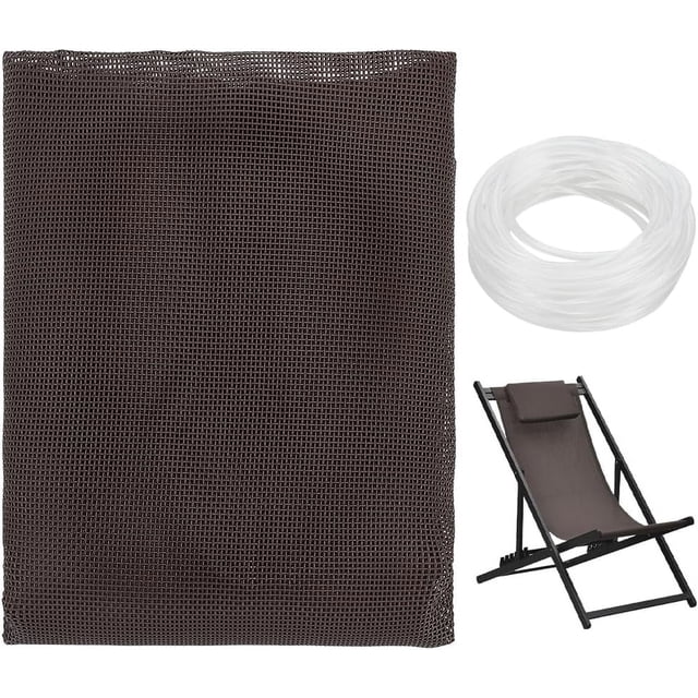 Tela de repuesto para sillas de 1 yarda x 59 pulgadas con correas de PVC transparentes de 32.8 pies, color marrón coco. Suministro de tela de repuesto para sillas de playa y exteriores.