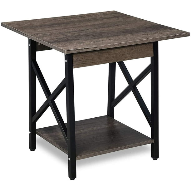 End Table 24 Inch Industrial Design Side With Storage Shelf For Living Room Easy Assembly Dark Walnut Com End Table 24 Inch Industrial Design, Side Table Dimensions In Inches