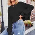 thumbnail image 2 of HAiming Women's Cropped Pullover Sweaters Casual Long Sleeve Crewneck Solid Warm Winter Loose Knitted Tops, 2 of 9