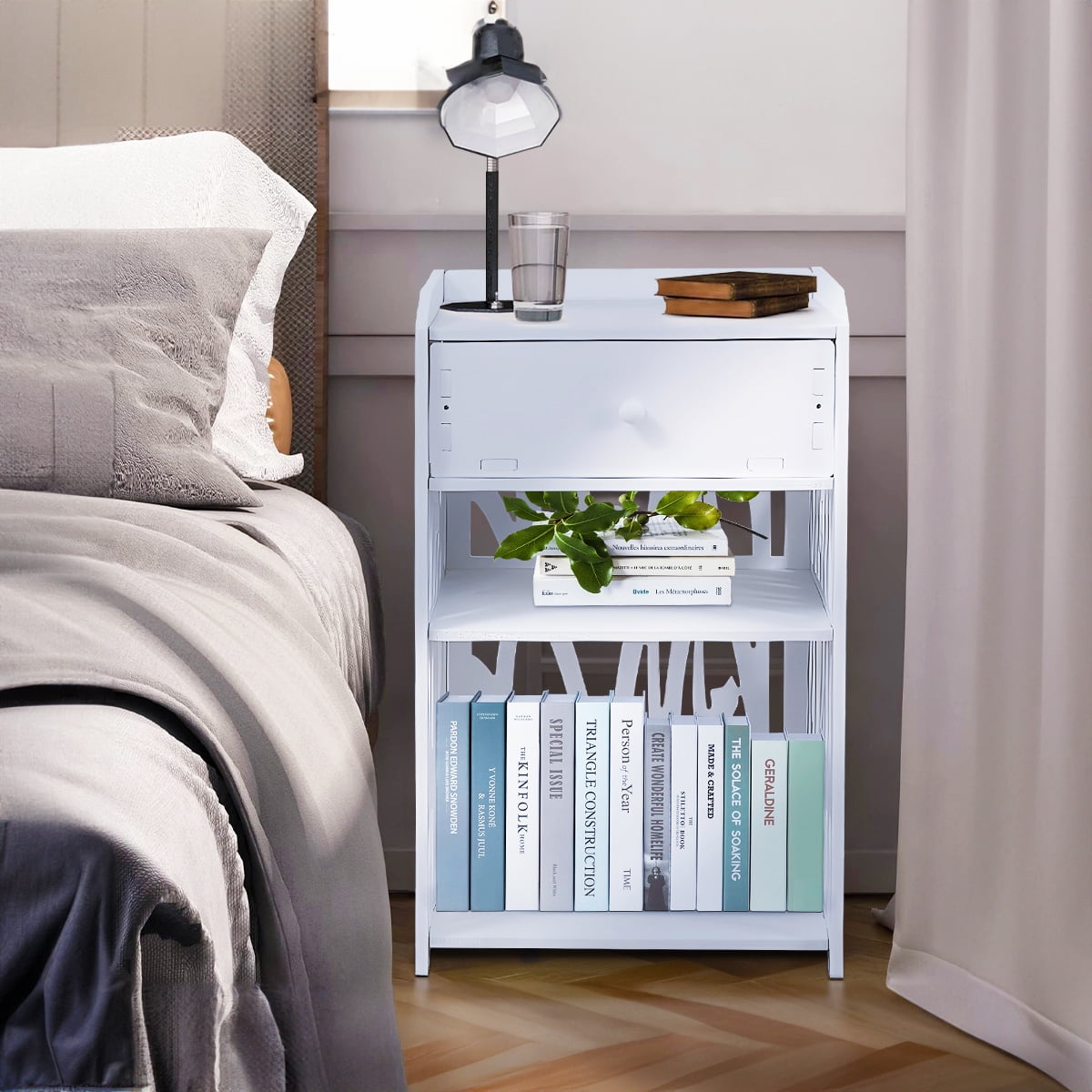 ZPL Modern White Nightstand with Drawer, 11.8”L x 11.8”W x 20”H, Multipurpose Storage