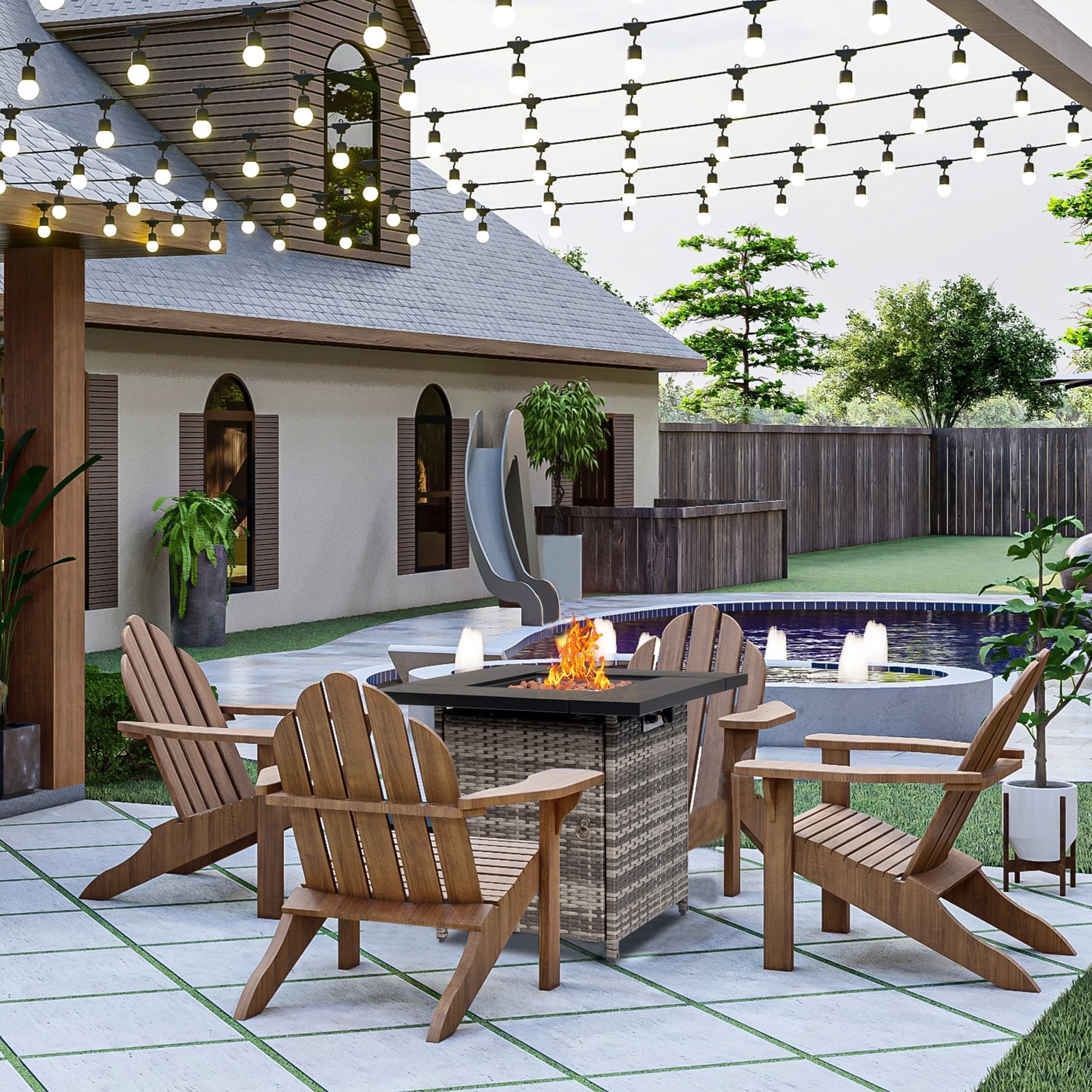 UBesGoo Gas 28" Outdoor Fire Pit Table 50,000 BTU Auto-Ignition Propane Wicker Fire Pit Table Gray