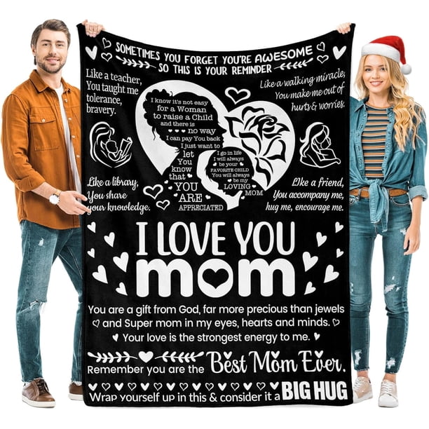 LHSHID Mother Blanket Warm Soft Throw Blanket Mom Gifts for Mothers Day Birthday Gifts for Mom from Daughter Son I Love You Mom(Grey) 60x80in