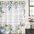 thumbnail image 2 of Green Blue Pumpkins Fall Shower Curtain, Waterproof Shower Curtains for Bathroom, Thanksgiving Eucalyptus Leaves Wooden Washable Fabric Bathtub Curtain Set Bath Decor with 12 Hooks Long 72"x84", 2 of 8