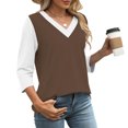 thumbnail image 4 of hotojiny Womens Tops Classic Color Block 3/4 Length Sleeve Tunic Blouse Loose Fit V Neck Casual Basic Shirts 2025 Spring Clothes, 4 of 7
