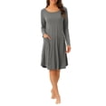 thumbnail image 1 of Unique Bargains Robe de Maternité pour Femmes avec Poches Col Rond Manches Longues Robe de Nuit Gris Foncé TP, 1 of 6