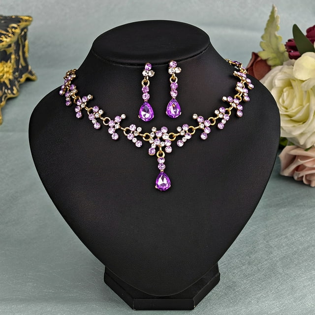 Nvzi Conjunto de joyas de novia con forma de lágrima y diamantes de imitación, collar y pendientes para boda, A22