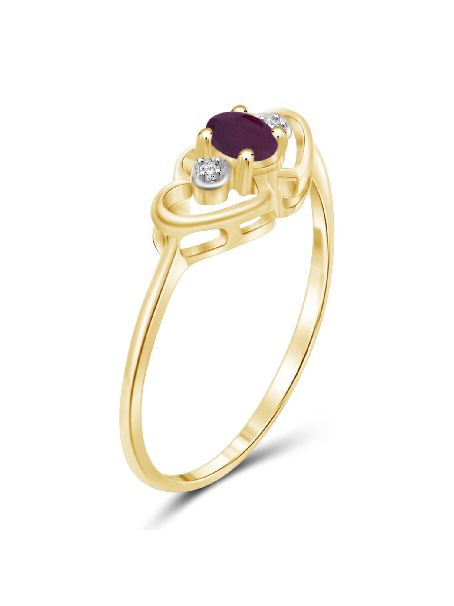 JewelersClub Ruby Ring Birthstone Jewelry – 0.20 Carat Ruby 14K Gold Plated Silver Ring Jewelry with White Diamond Accent – Gemstone Rings with Hypoallergenic 14K Gold Plated Silver Band