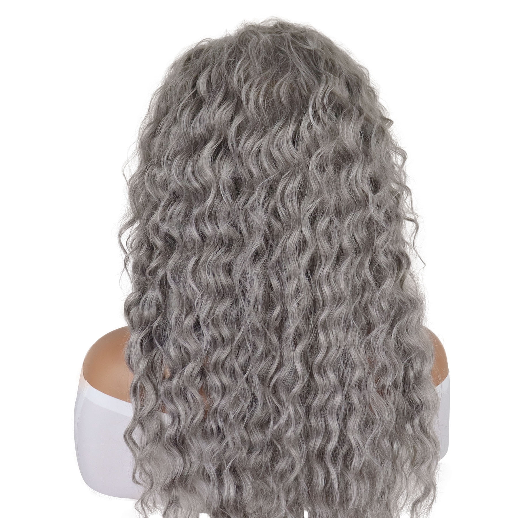 28 inch Long Grey Wigs for Women Water Wavy Hairstyle Curly Wig in Synthetic Fiber