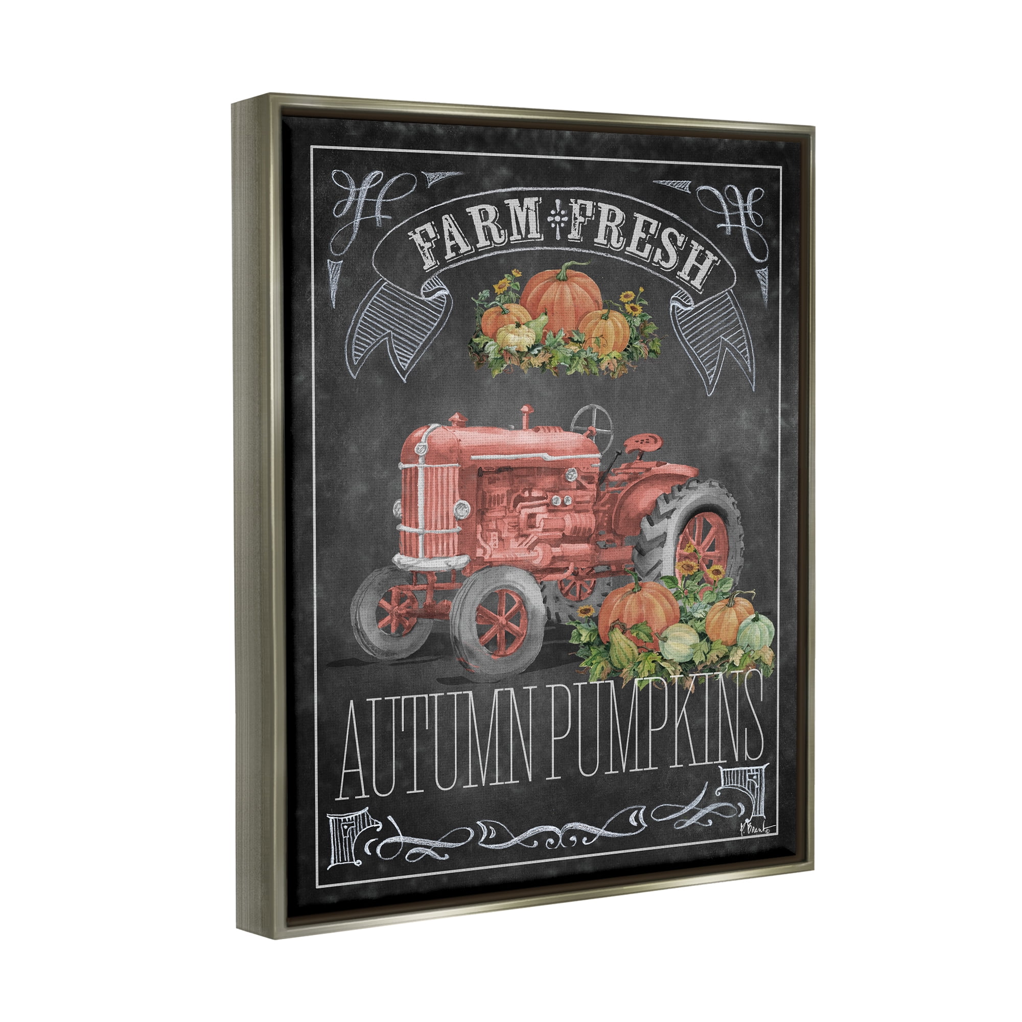 Stupell Industries Autumn Tractor Chalkboard Transportation Painting Gray Floater Framed Canvas Art Print Wall Art, 25 x 31