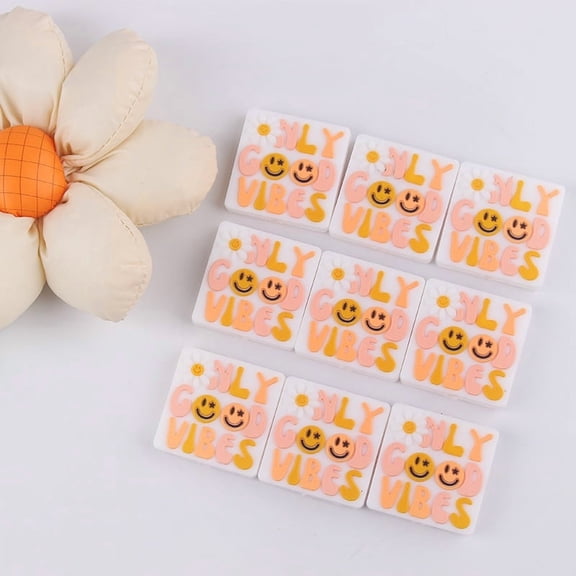 10PCS Only Good Vibes Focal Silicone Beads, Focal Beads
