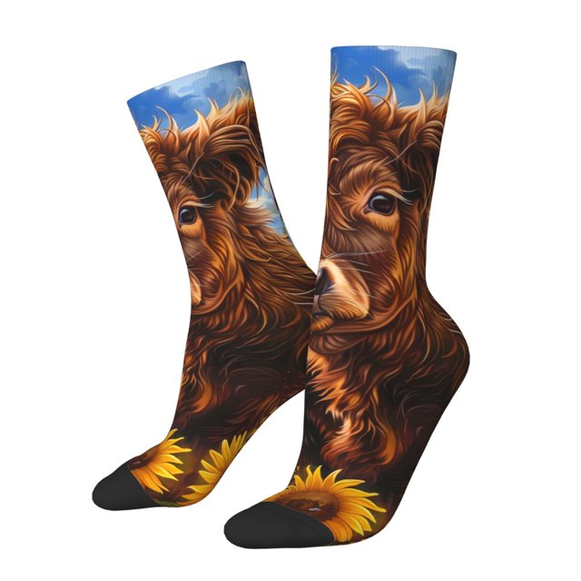 Balery Cloud Sky Sunflower Cow Calcetas Largas con Estampado para Hombre y Mujer – Suaves y Transpirables, Talla Única (US 5-11)