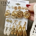 thumbnail image 2 of Juego de pendientes de Metal chapado en oro geométrico Vintage de 17KM para mujer, pendientes colgantes de perlas Punk, pendientes de tendencia 2022, regalo de joyería Tan Jianjun unisex, 2 of 2