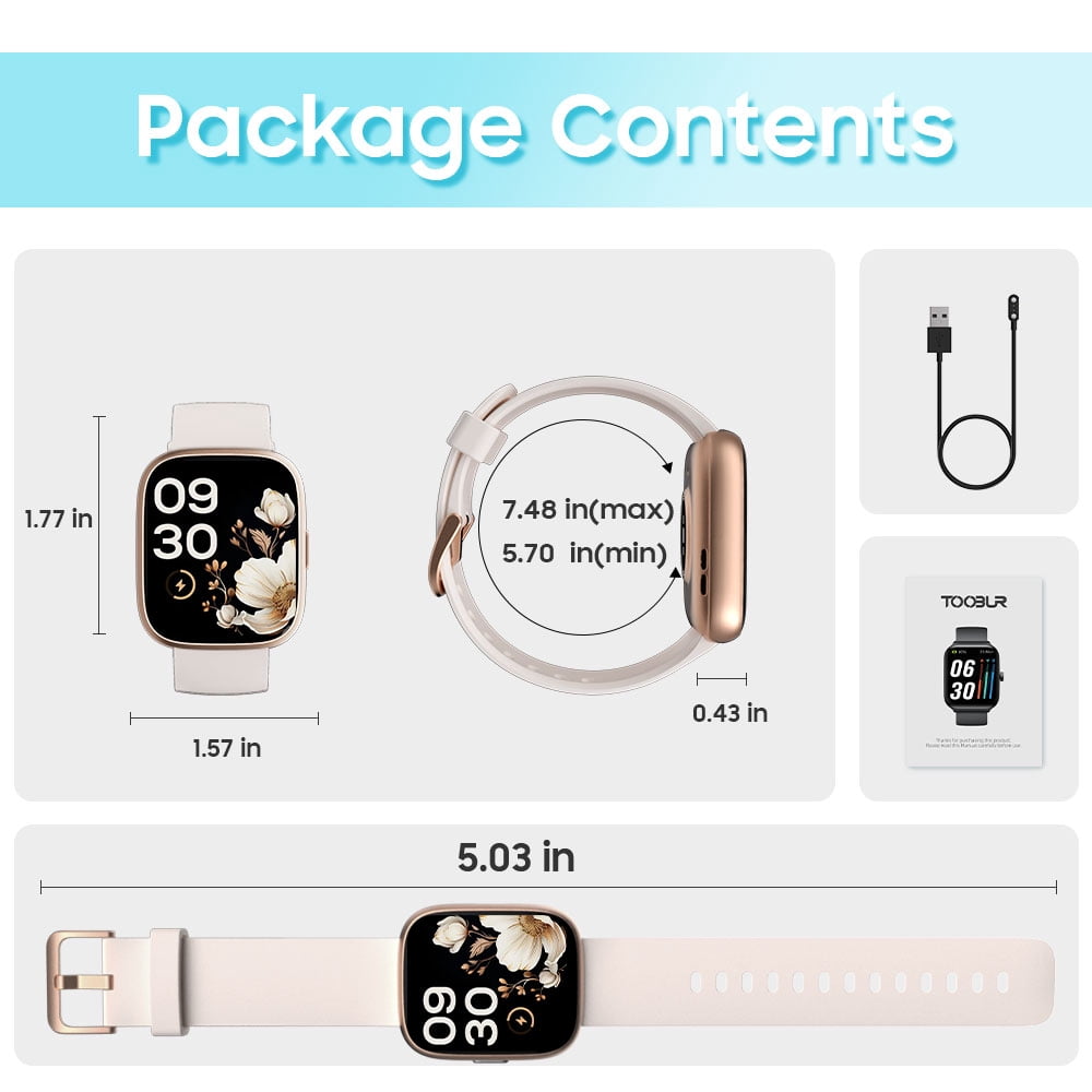TOOBUR Smart Watch for Women, 1.83" Fitness Tracker Watch with Step Tracker/Pedometer/Sleep, IP68 Waterproof Smartwatch Calls Compatible iOS Android Beige