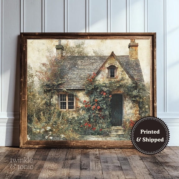 PosterArt Vintage English Cottage Art Print Old World Wall Décor Dark Academia Poster Antique Moody Architecture Design, 8x12 UNFRAMED
