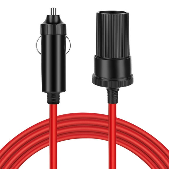 Car Cigarette Lighter Extension Cord 15ft - Red 24v / 12v Extension Cord with Cigarette Lighter Plug - Male to Female Cigarette Lighter Extender Cable for Tire Inflators, Vacuum, Mini Refrigerator