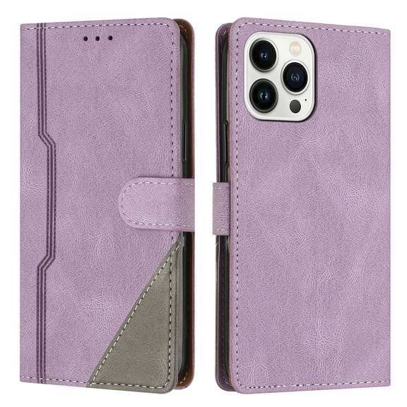 SaniMore Wallet Case for iPhone 14 Pro, Magnetic PU Leather [RFID Blocking] Card Slot Wrist Strap Folio Cover with Kickstand & Wireless Charging TPU Shockproof Interior Cover, Purple