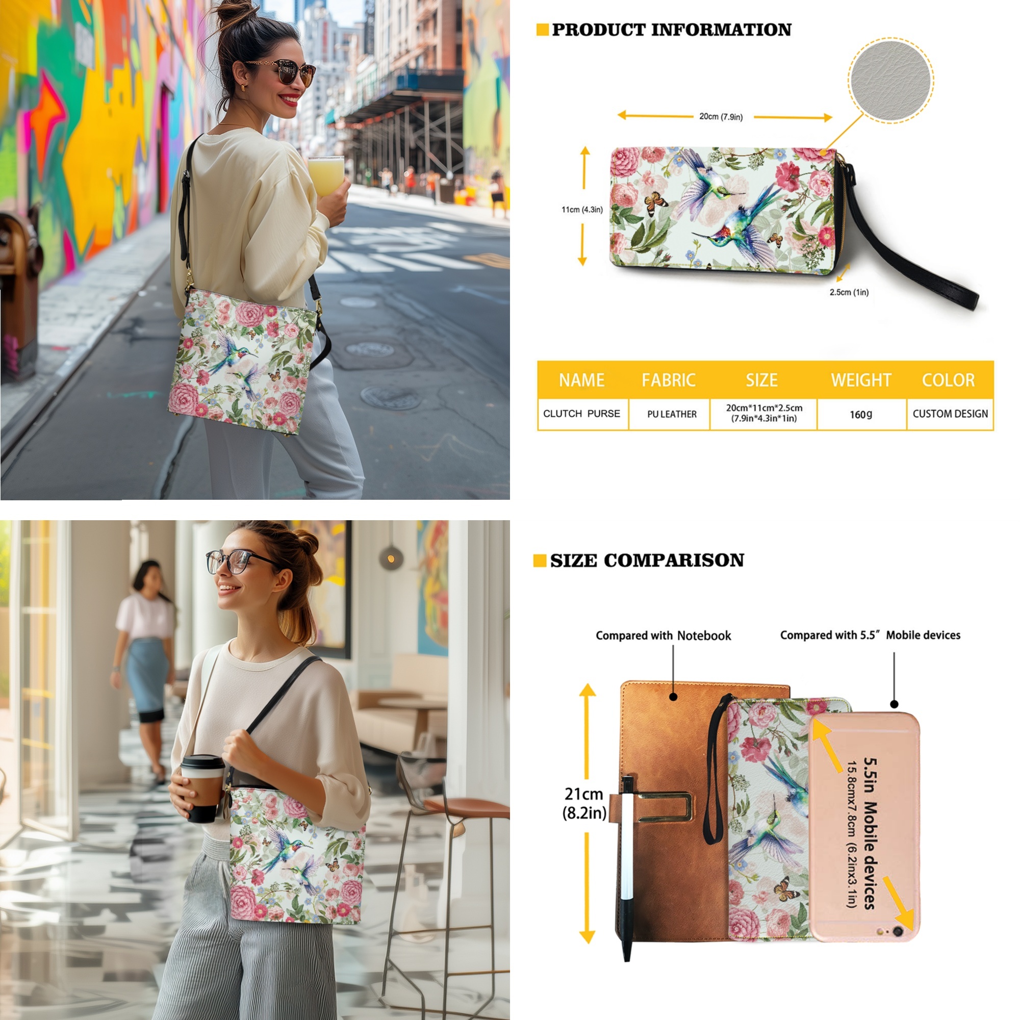 ZUXONGSY Hummingbird Peony Flower Print Bucket Handbag Wallet Set for Women Lady, Large Hobo Bag Satchel Purse Tote Bag Top Handle Purse with Leather Wallet for Travel Shopping