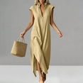 thumbnail image 5 of SAWOBUUN Womens Cotton Maxi Dress Sleeveless Deep V Neck Side Split Casual Summer Long Dress with Pockets, 5 of 8