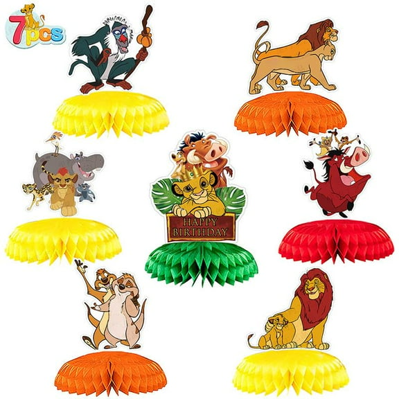 7 Pcs The Lion King Cartoon Theme 3D Double Side Honeycomb Centerpieces Table Toppers, Cartoon Birthday Party Decorations Supplies