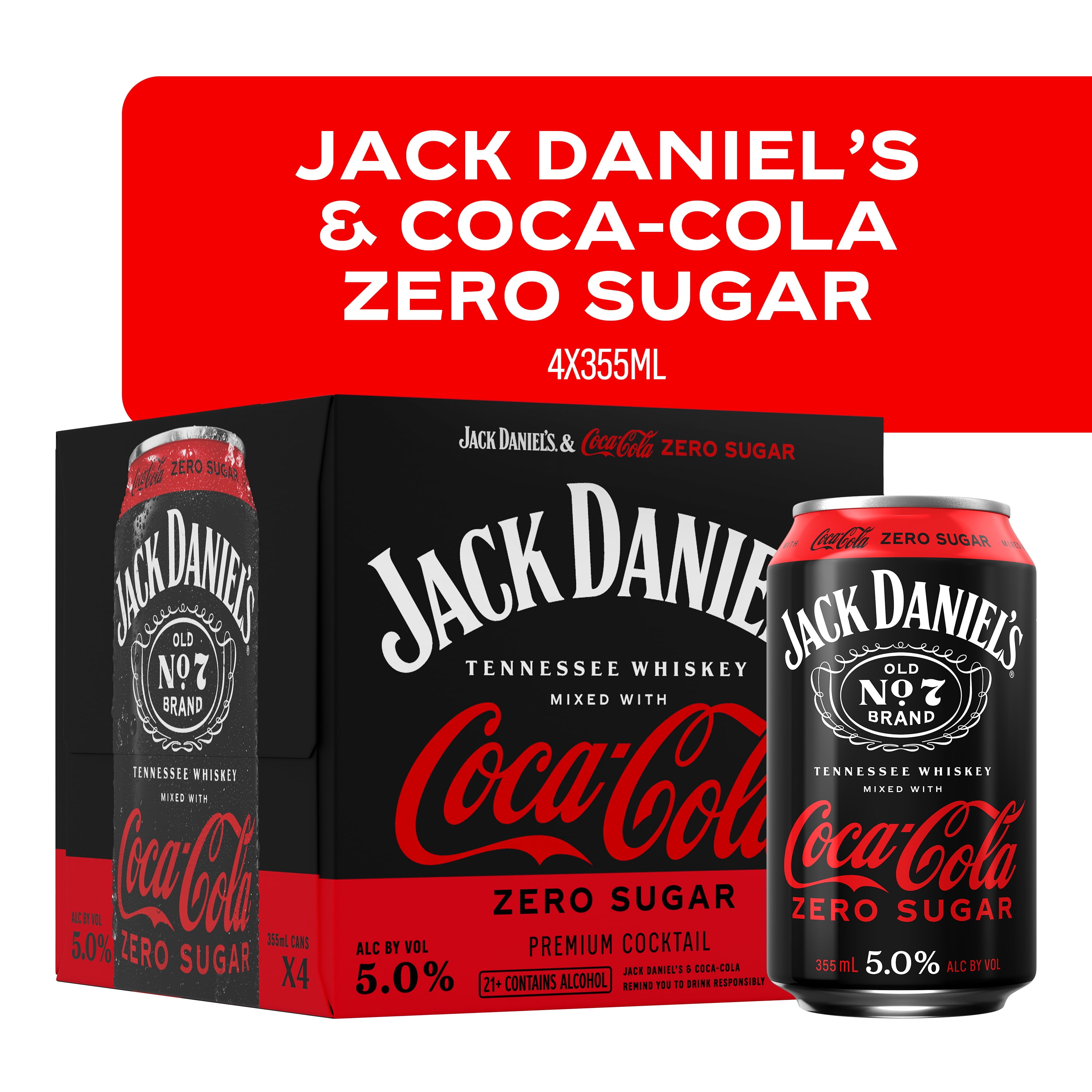 Jack Daniel's Tennessee Whiskey & Coca-Cola Zero Sugar RTD 355mL