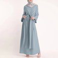 thumbnail image 3 of GENEMA Women Arab Abaya Lace-Up Waist Muslim Maxi Dress Islamic Long Sleeve Kaftan Robe, 3 of 10