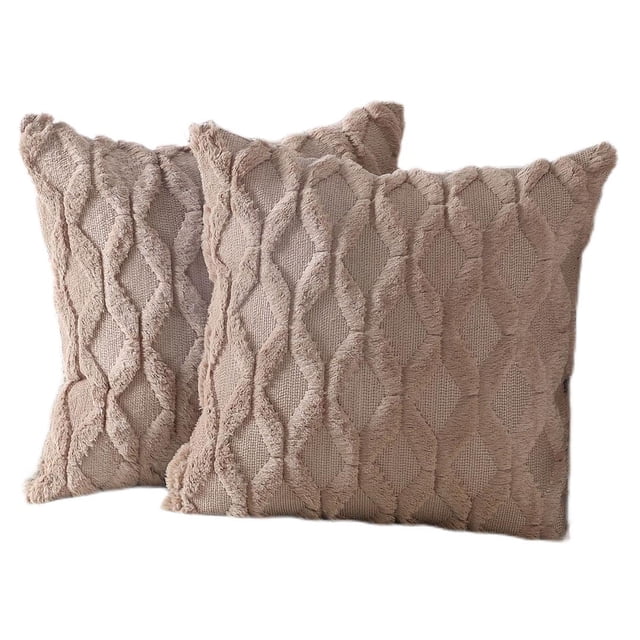 Paquete de 2 fundas de almohada decorativas de terciopelo de lana corta de felpa suave funda de cojín de estilo lujoso funda de almohada para sofá dormitorio cuadrado Fokelyi CZJJ-ZC19-13