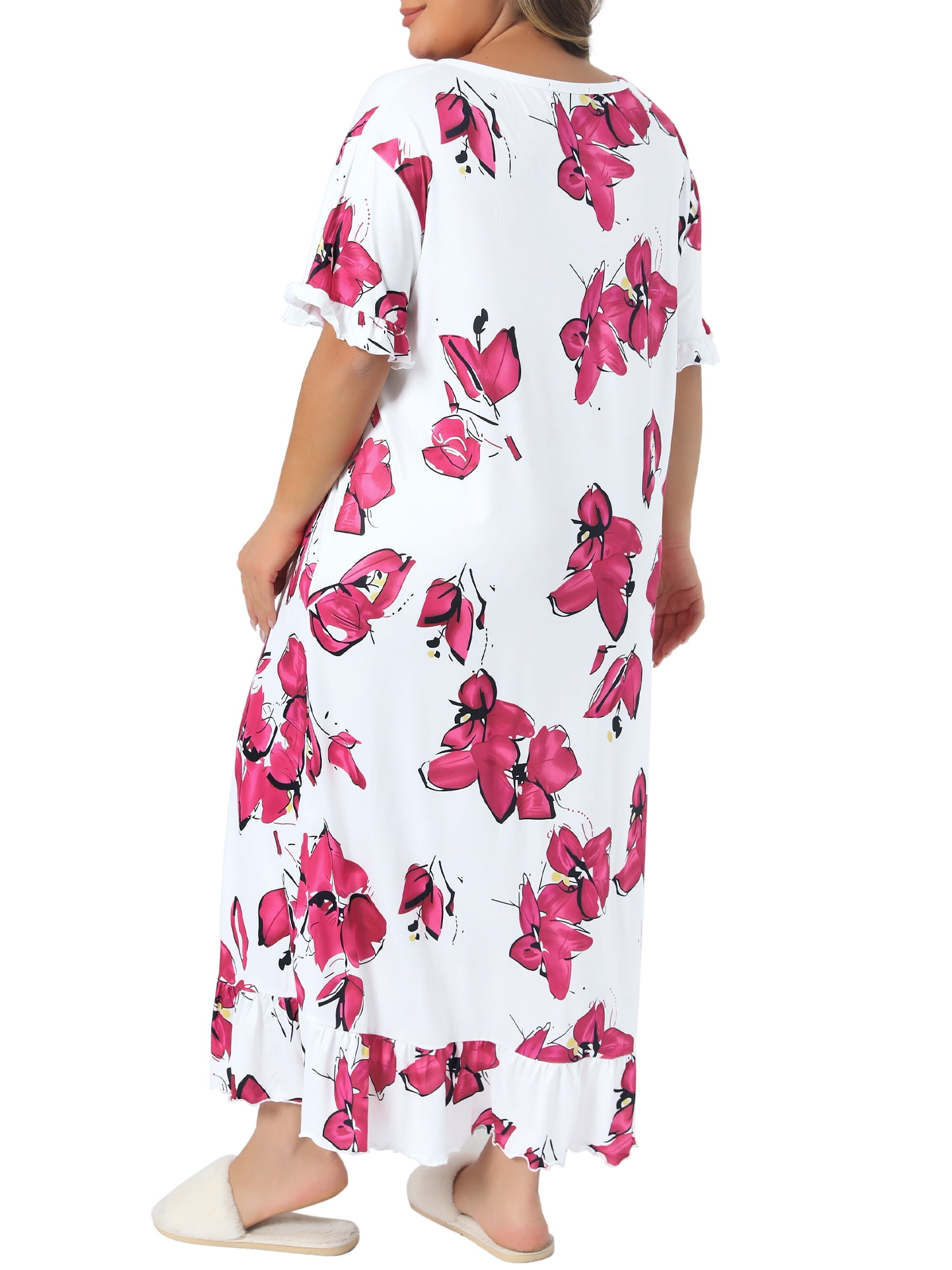 DARING DIVA Women's Plus Women's Floral Maxi Nightgown Sleepwear 5X White Pink