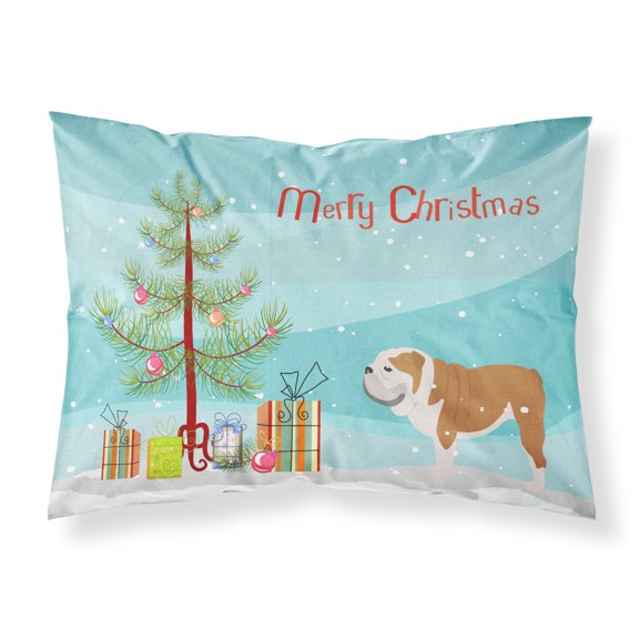 English Bulldog Merry Christmas Tree Fabric Standard Pillowcase