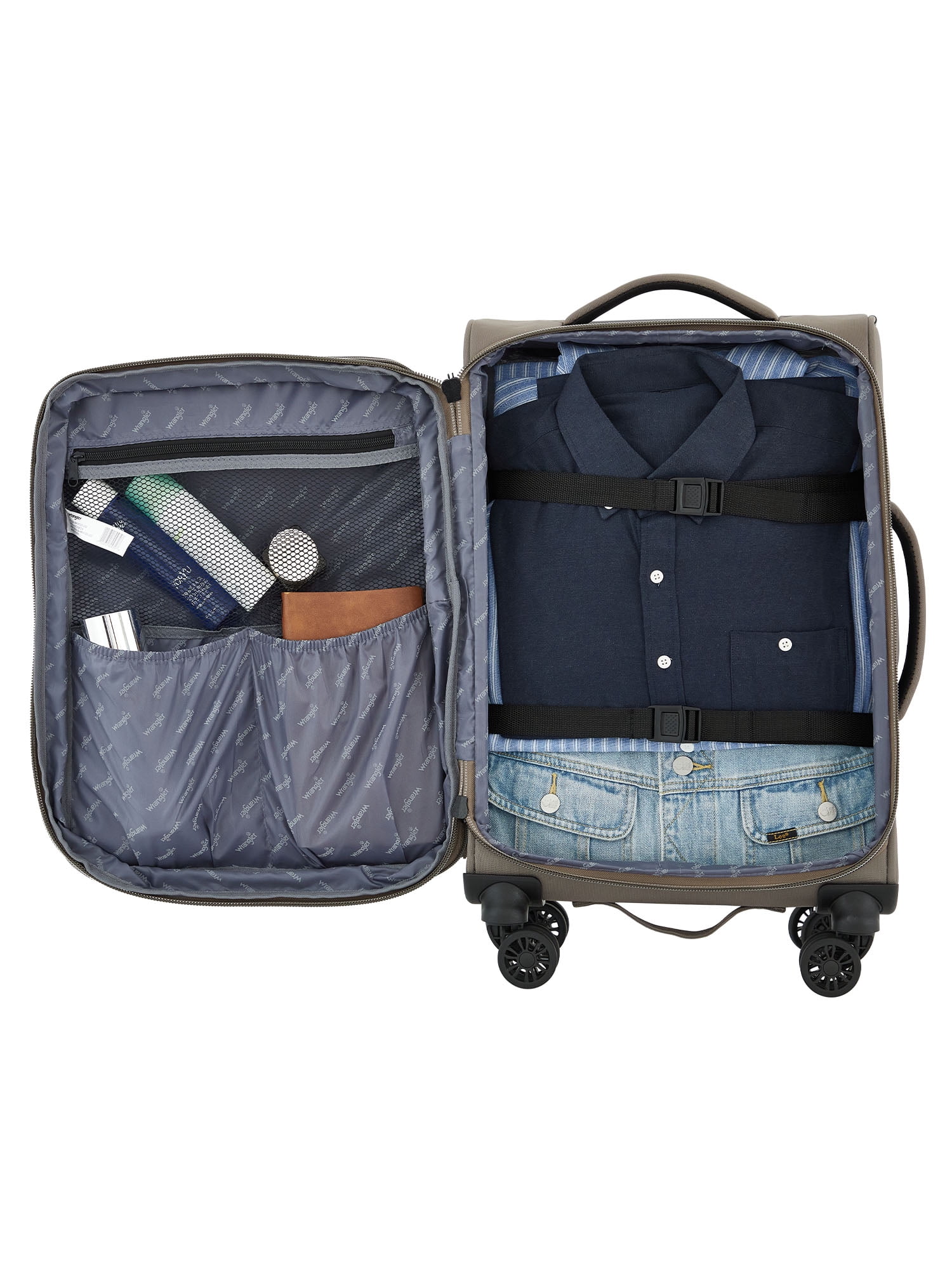 Wrangler 20-inch Expandable Rolling Carry-on with 8-Wheel System, Fallen Rock Brown