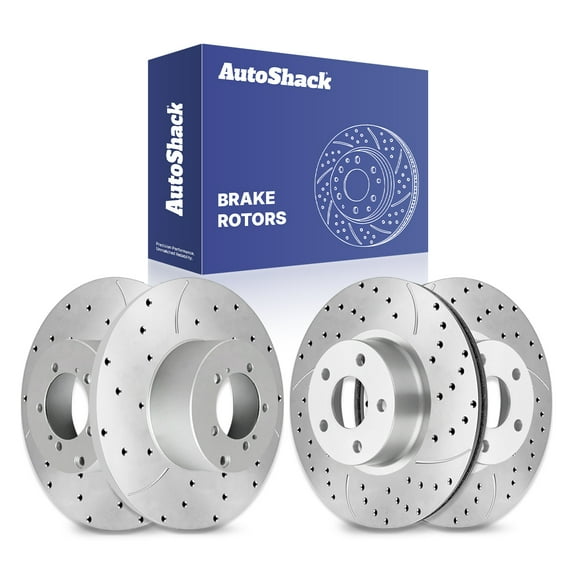 AutoShack Front Vented & Rear Solid Drilled & Slotted Silver Zinc Coated Brake Rotors 4-PC Set Replacement for 2012-2016 Subaru Impreza SilverShield Pro