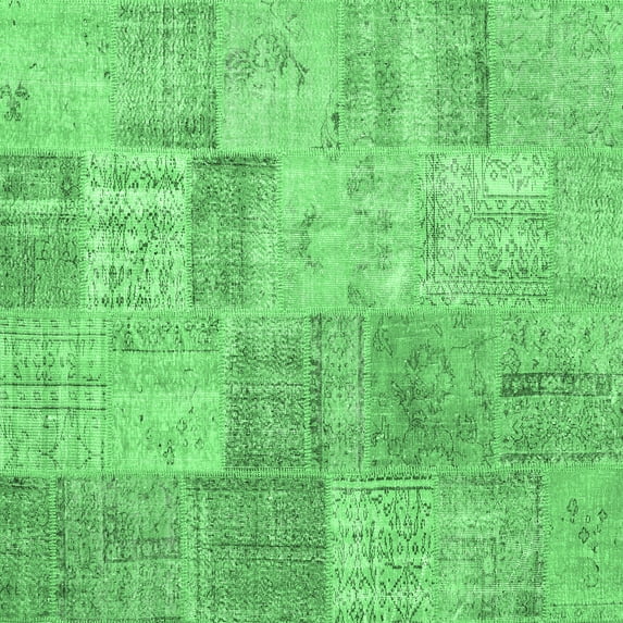 Ahgly Company Indoor Square Patchwork Emerald Green Transitional Area Rugs, 6' Square