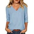 thumbnail image 3 of Zysthvn Lightweight Women 3/4 Sleeve Tops Striped Casual Winter Tshirts for Women V Neck Loose Fit Tops, 3 of 8