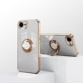thumbnail image 2 of Electroplated Case for iPhone 16e with Stand & Rotatable Ring Holder, Slim Plating Metal Cover Support Magnetic Car Mount, Rugged Shockproof Protective Case for iPhone 16e, White, 2 of 6