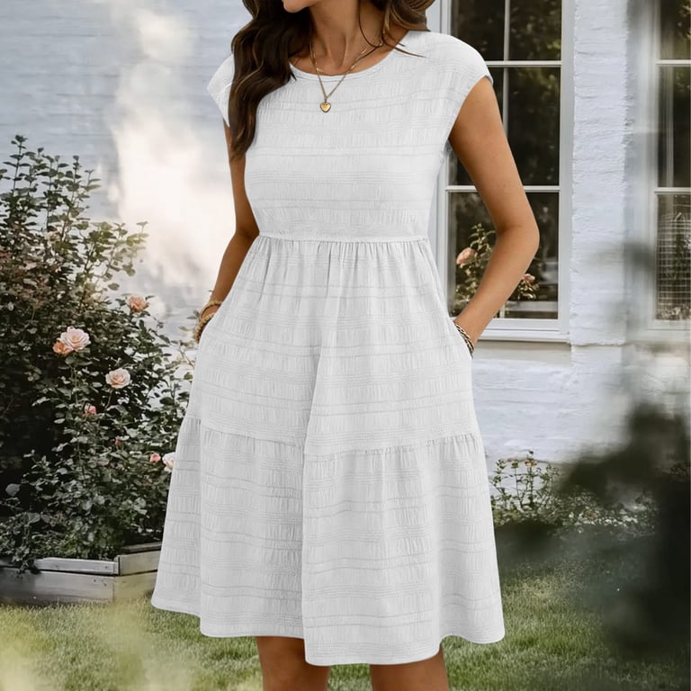 ladies white midi dresses Make It Your Own White Tiered Dress, X-Large - The Mint Julep Boutique