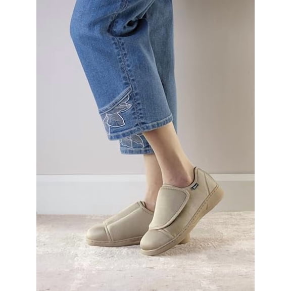 Silvert's Adaptive Clothing & Footwear Women’s Ultra Comfort Flex Neoprene Extra Wide Shoes for Seniors - Beige 8