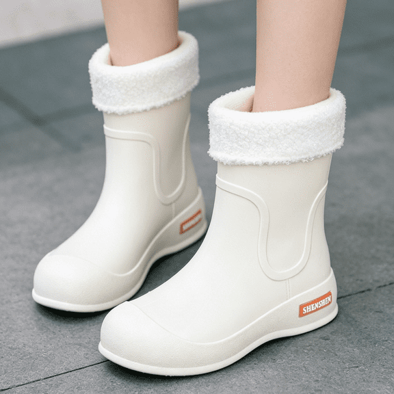Domuza Women’s Waterproof Ankle Rain Boots with Warm Fleece Lining, Non-Slip Lightweight PVC Rain Shoes for Outdoor Walking Work 8（EU-40） 40