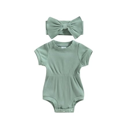 

Canis Solid Color Jumpsuit Set for Baby Girls with Headband