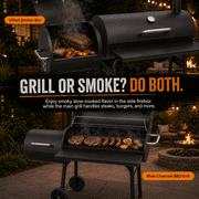 laraVist Charcoal Offset Smoker Grill, Dual-Zone BBQ with Thermometer & Wheels, Family-Size 512 sq.in