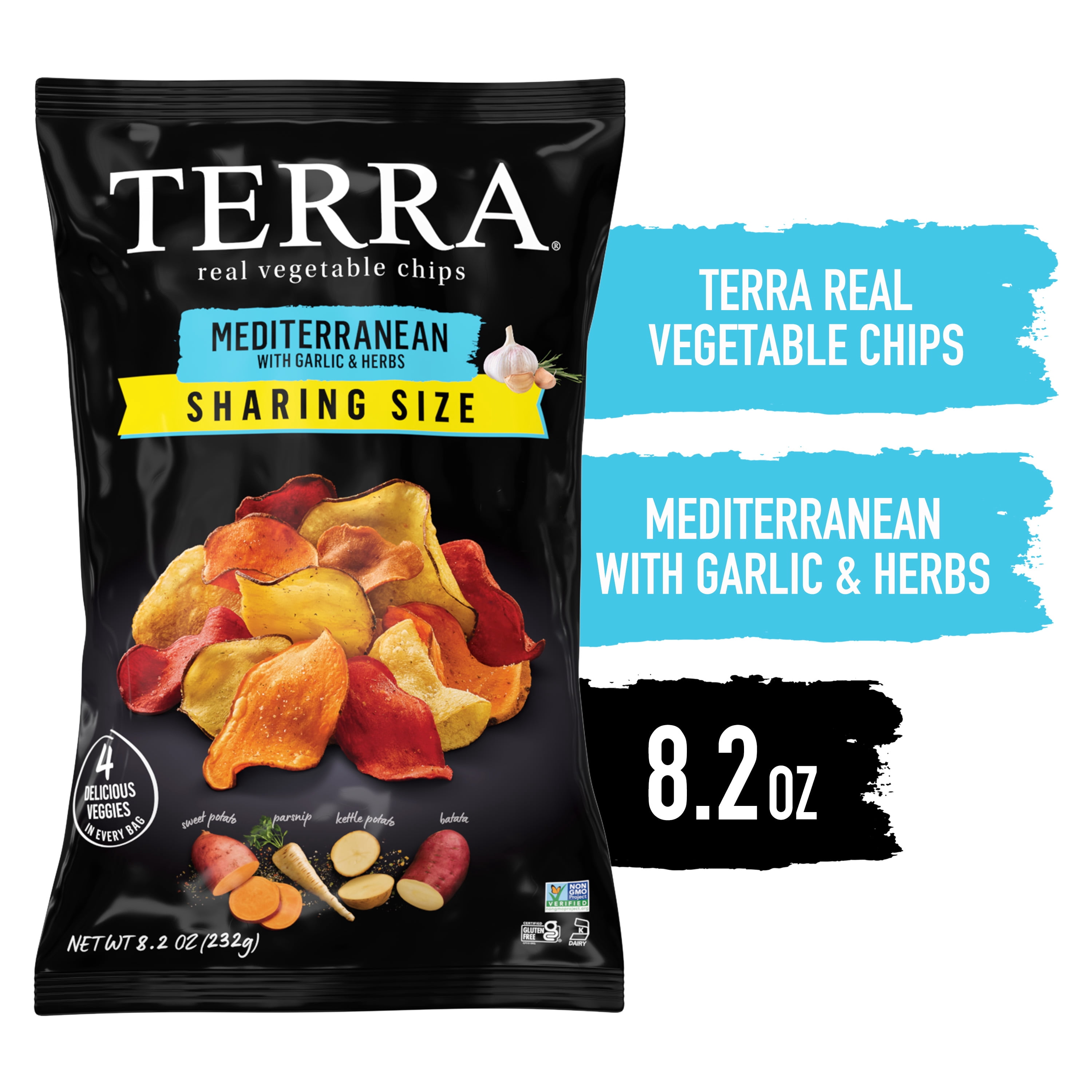 (2 pack) TERRA Mediterranean Garlic & Herbs Vegetable Snack Chips, Sharing Size, 8.2 oz