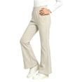 thumbnail image 2 of Spazoro Girls Flare Pants with Pockets, Flare Leg Loose Fit Elastic Waist Stretchy Solid Color Warm Casual Trousers for Daily Wear Beige Size 6, 2 of 8