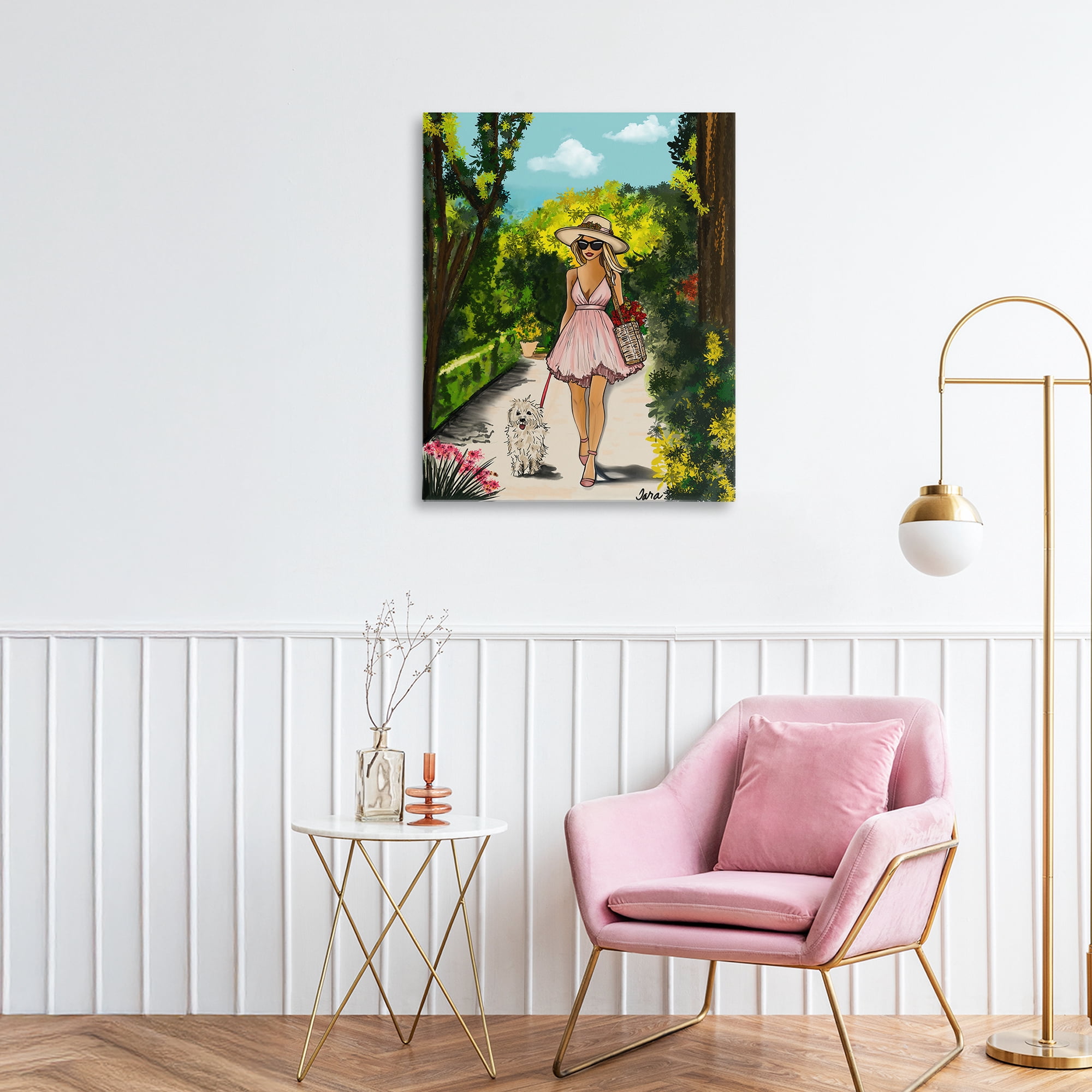 Stupell Industries Garden Girl Strolling with Pup Canvas Wall Art, design by Tara Boone