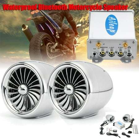- 2 Speakers 600 Watt 2.1 Channel Weatherproof Speaker Kit B luetooth / AUX/ FM Radio Wired Amplifier Handlebar Audio Amp System for Motorcycle ATV UTV Scooter Boat