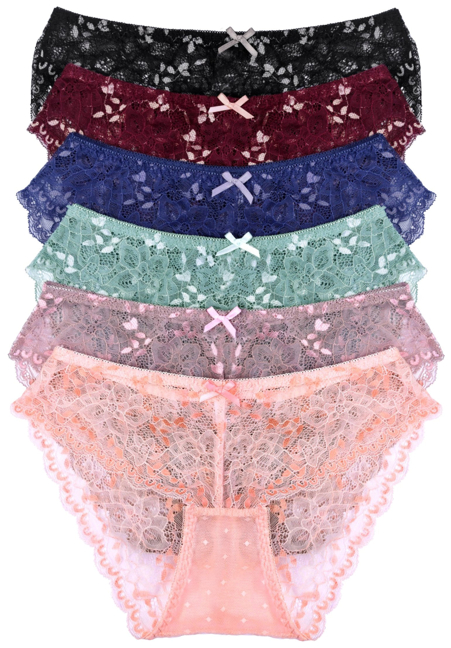 ToBeInStyle ToBeInStyle Women's 6Pack Delicate Floral Sheer Bikini Panties XL