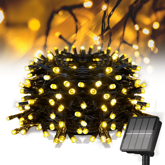 Solar Powered String Lights - Warm White, 72ft/22m IP65 Waterproof Outdoor Fairy Lights with 8 Modes, Black Wire LED Decorative Lighting for Garden, Patio, Christmas & Wedding