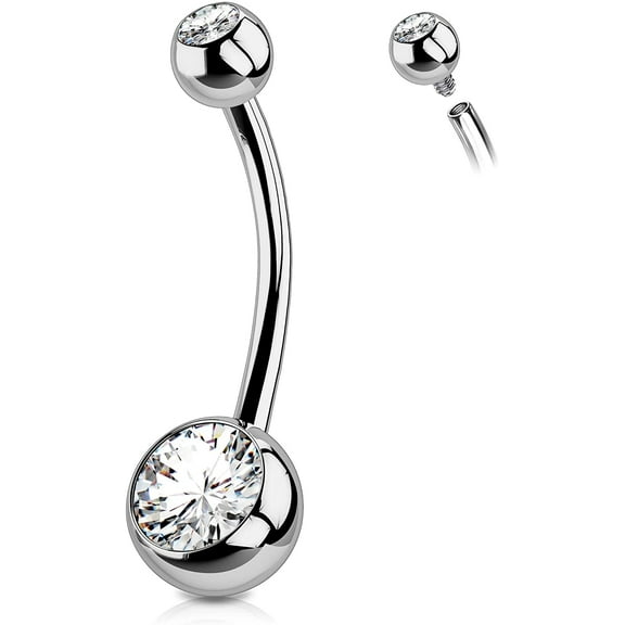 OUFER 14mm Titanium Belly Button Rings Internally Threaded Navel Piercing Jewelry Round CZ Belly Ring for Women